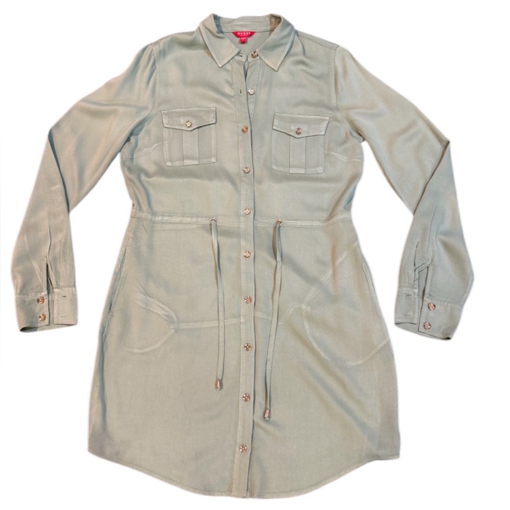 GUESS Los Angeles Sage‎ Green Button-Front Tunic Shirt Dress | Size Small